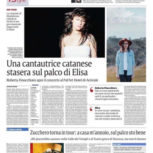 Concerto ELISA - tappa Acireale - mezza pagina giornale