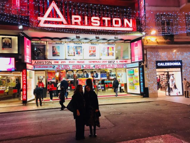 Roberta Finocchiaro and Simona Virlinzi in front of Teatro Ariston